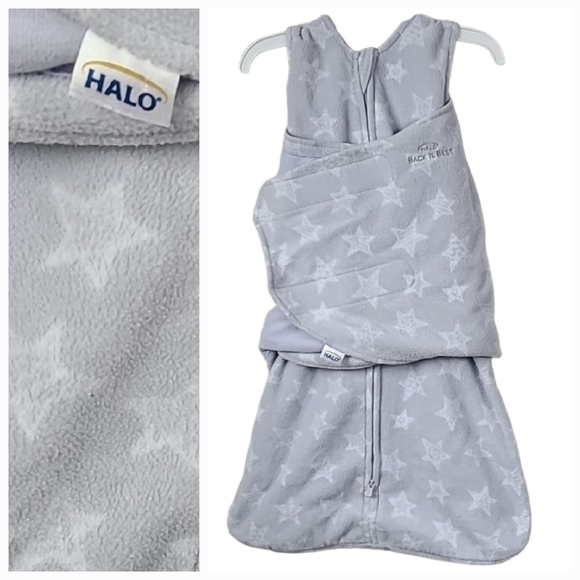 Halo Pajamas Halo Swaddle Sleepsack Microfleece Gray Stars Wearable Blanket Sleeper 36m Sml